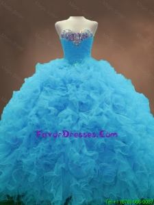2016 Beautiful Aqua Blue Ball Gown Quinceanera Gowns with Sweetheart
