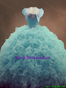 2016 Discount Beaded and Ruffles Quinceanera Gowns in Light Blue