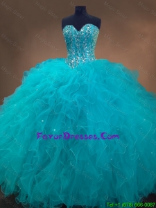 2016 Elegant Beaded and Ruffles Quinceanera Gowns in Aqua Blue
