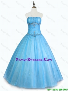 2016 Simple Strapless Beaded Quinceanera Dresses with Floor Length
