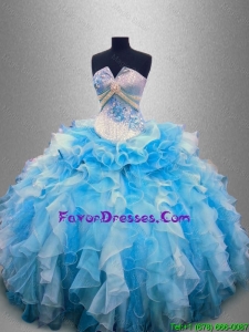 2016 Elegant Strapless Beaded and Ruffles Quinceanera Gowns in Multi Color