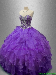2016 New Style Purple Sweet 16 Gowns with Beading and Ruffles