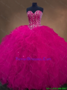 2016 Luxurious Sweetheart Beaded Quinceanera Dresses in Hot Pink
