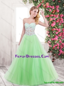 Classical Green A Line Prom Dresses with Appliques and Beading