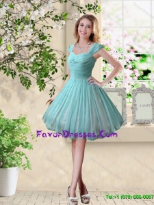 Decent Short Straps Knee Length Bridesmaid Dresses in Turquoise