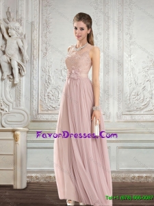 Elegant Chiffon Hand Made Flowers Prom Dresses with Appliques