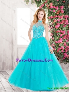 Gorgeous Halter Top Champagne Prom Dresses with A Line