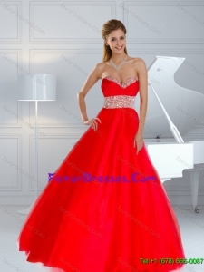 Wonderful Sweetheart Beaded Brush Train Prom Dresses in Red