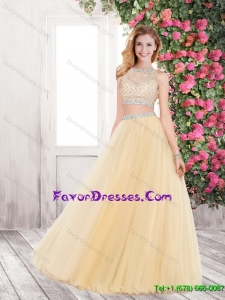 Popular 2016 A Line Prom Gowns with Beading in Champagne