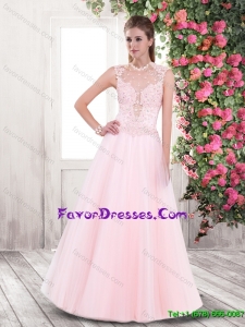 Beautiful A Line High Neck Prom Dresses with Appliques