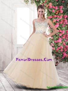 Beautiful Beaded A Line Prom Dresses in Champagne