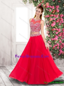 Cheap Empire Chiffon Red Prom Gowns with Beading