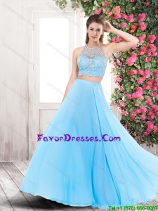Exquisite Backless Brush Train Prom Dresses with Halter Top