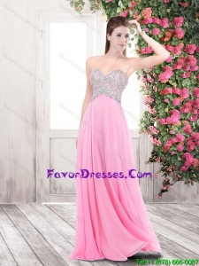 Luxurious Beaded Sweetheart Prom Dresses in Rose Pink