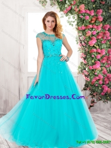 New Arrivals Bateau Beaded Prom Dresses with Cap Sleeves for 2016