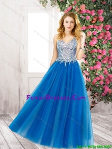 New Style V Neck Floor Length Prom Dresses with Beading