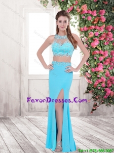 Cheap Column High Neck Prom Dresses with Beading and Lace