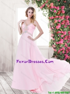 Luxurious Beading Baby Pink Prom Dresses with Brush Train