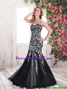 Perfect Appliques and Beaded Mermaid New Style Prom Dresses in Black
