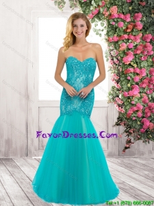 Perfect Mermaid Brush Train Laced Prom Dresses with Beading