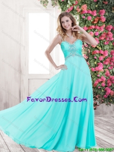 2016 Elegant Beading Brush Train Turquoise Prom Dresses