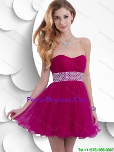 Best Selling A Line Ruched Fuchsia Prom Dresses with Beading