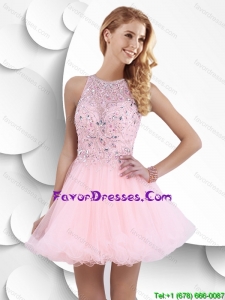 Fashionable High Neck Open Back Prom Dresses with Beading
