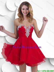 Lovely Short Sweetheart Red Prom Gowns with Beading