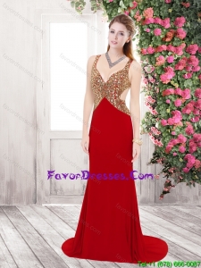 Luxurious Column Straps Beaded Prom Dresses in Wine Red