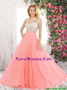 New Style One Shoulder Watermelon Prom Dresses with Criss Cross