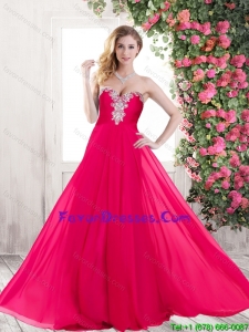New Style Sweetheart Hot Pink Prom Dresses with Brush Train