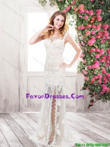 Perfect Column Beaded White Prom Dresses with Brush Train