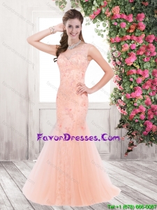 Pretty Mermaid Bateau Laced Prom Dresses with Beading