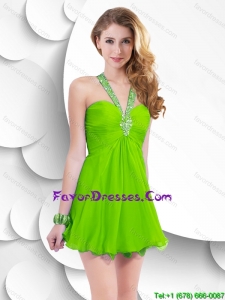 Short Straps New Style Prom Gowns with Beading and Ruching