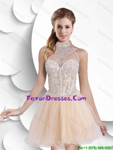 Beautiful A Line Halter Top Prom Dresses with Beading for 2016