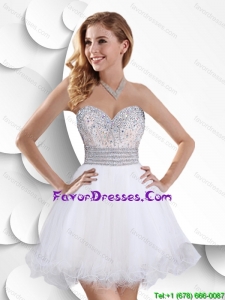 Exquisite A Line Beaded White Prom Dresses with Mini Length