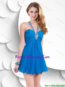 Gorgeous Short Criss Cross Halter Top Prom Dresses with Beading
