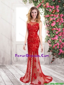 Beautiful Column Scoop Prom Dresses with Slit and Appliques