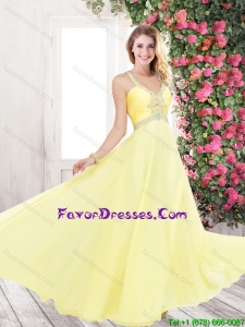 Brand New Brush Train Yellow Prom Dresses with Beading for 2016