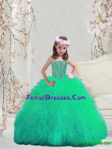 2015 Winter Popular Spaghetti Apple Green Mini Quinceanera Dresses with Beading and Ruffles