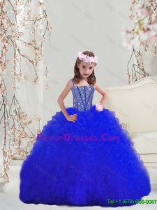 2015 Winter Popular Beaded and Ruffles Royal Blue Mini Quinceanera Dresses with Spaghetti