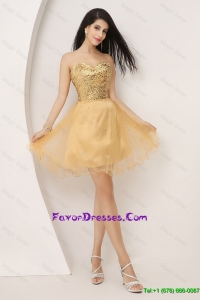 2015 Luxurious A Line Gold Sweetheart Prom Gowns with Lace Up