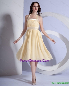 2016 Brand New Halter Top Short Prom Dresses in Yellow