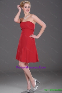 Cheap Mini Length Strapless Red Prom Dresses with Ruching