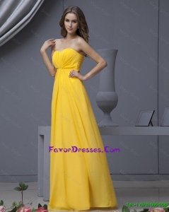 2016 New Style Empire Ruching Yellow Long Prom Dresses