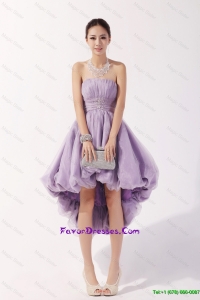 2016 Romantic Strapless High Low Lavender Prom Dresses with Beading