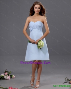 Gorgeous Ruching and Hand Made Flower Short Prom Dress in Light Blue