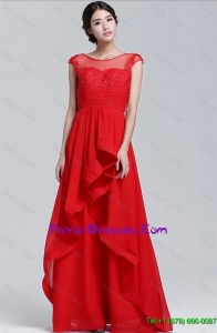 Classical Scoop Beaded and Laced Prom Dresses with Cap Sleeves
