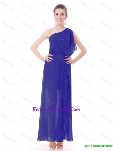Pretty One Shoulder Blue Prom Dresses with High Slit