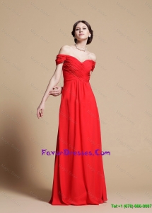 2016 Empire Off the Shoulder Red Prom Dresses with Ruching